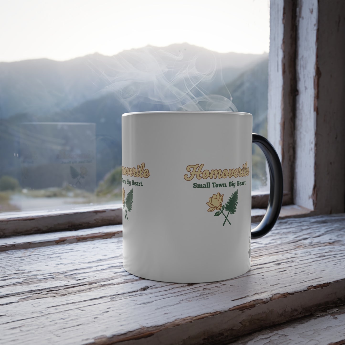 Hometown Floral Color-Changing Mug — "Homeville: Small Town. Big Heart." (11oz)