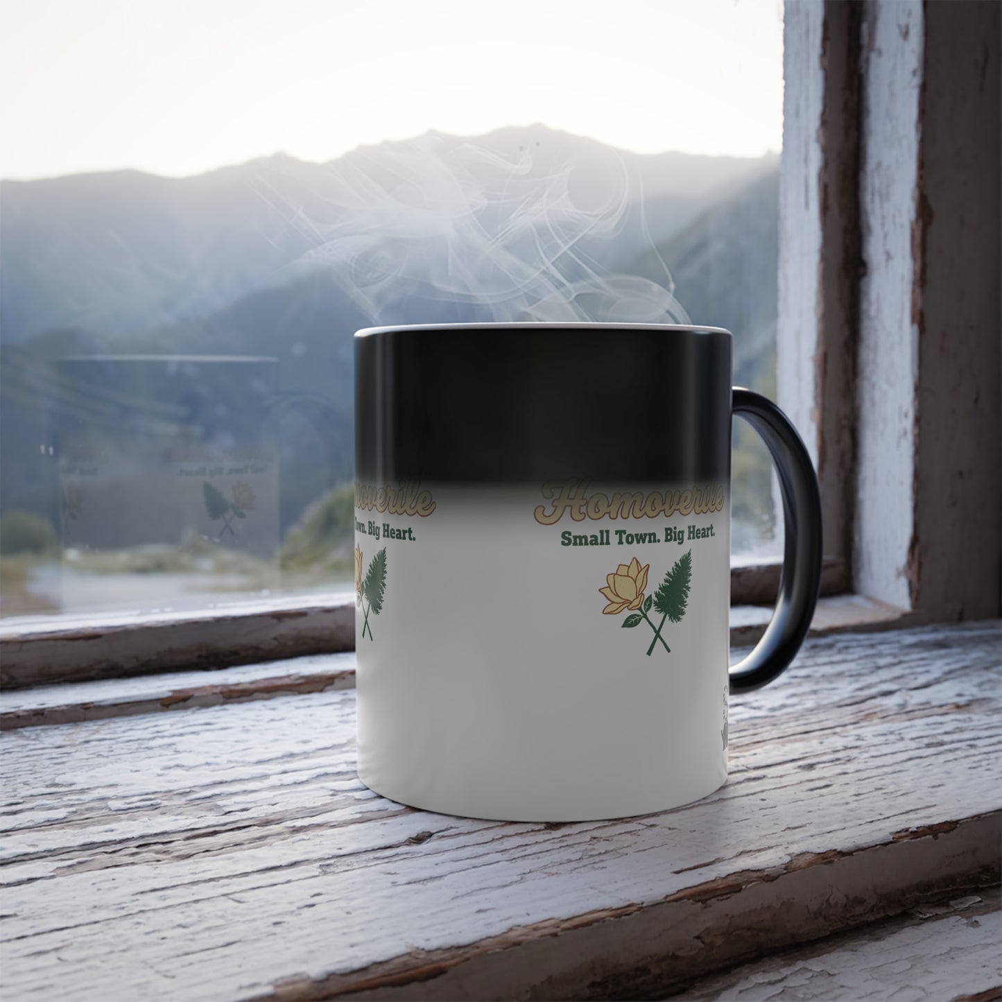 Hometown Floral Color-Changing Mug — "Homeville: Small Town. Big Heart." (11oz)